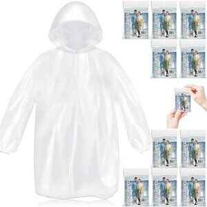 10 pack disposable rain ponchos adults waterproof hooded travel compact clear
